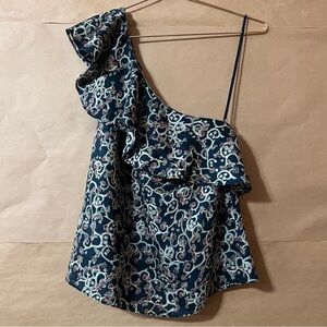 Isabel Marant Etoile Linen Thomy One Shoulder Ruffled Top Floral Print Size XS